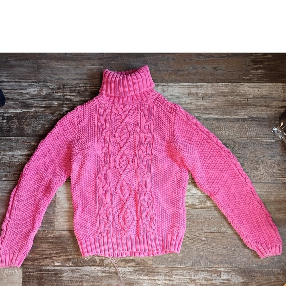 Y2K Lauren Ralph Lauren Women's L Pink Cable Knit Turtleneck Sweater Runs Small